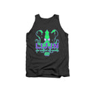 Black tank top featuring a vibrant, neon green and purple graphic of a menacing squid with Jiu-Jitsu belt eyes. The text 'LIJJN' (Long Island Jiu Jitsu Network) appears in a dripping, horror-inspired font, with 'Rubber Bones' branding below.