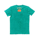 Green mineral washed t-shirt with Joe Tamponi X Rubber Bones graphic on back.