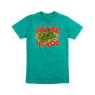 Teal Green mineral washed t-shirt with “Legalize Leglocks” graphic and two illustrated monsters across the chest.