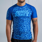On-body front view of Ranked Rash Guard - Blue with sleek IBJJF-approved design.