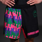 Front view of Bubble Gum Grappling Shorts with bold pink, purple, green, and black design for Brazilian Jiu Jitsu.