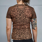 On-body back view of Women's Brown Ranked Rash Guard, showing the design and fit.