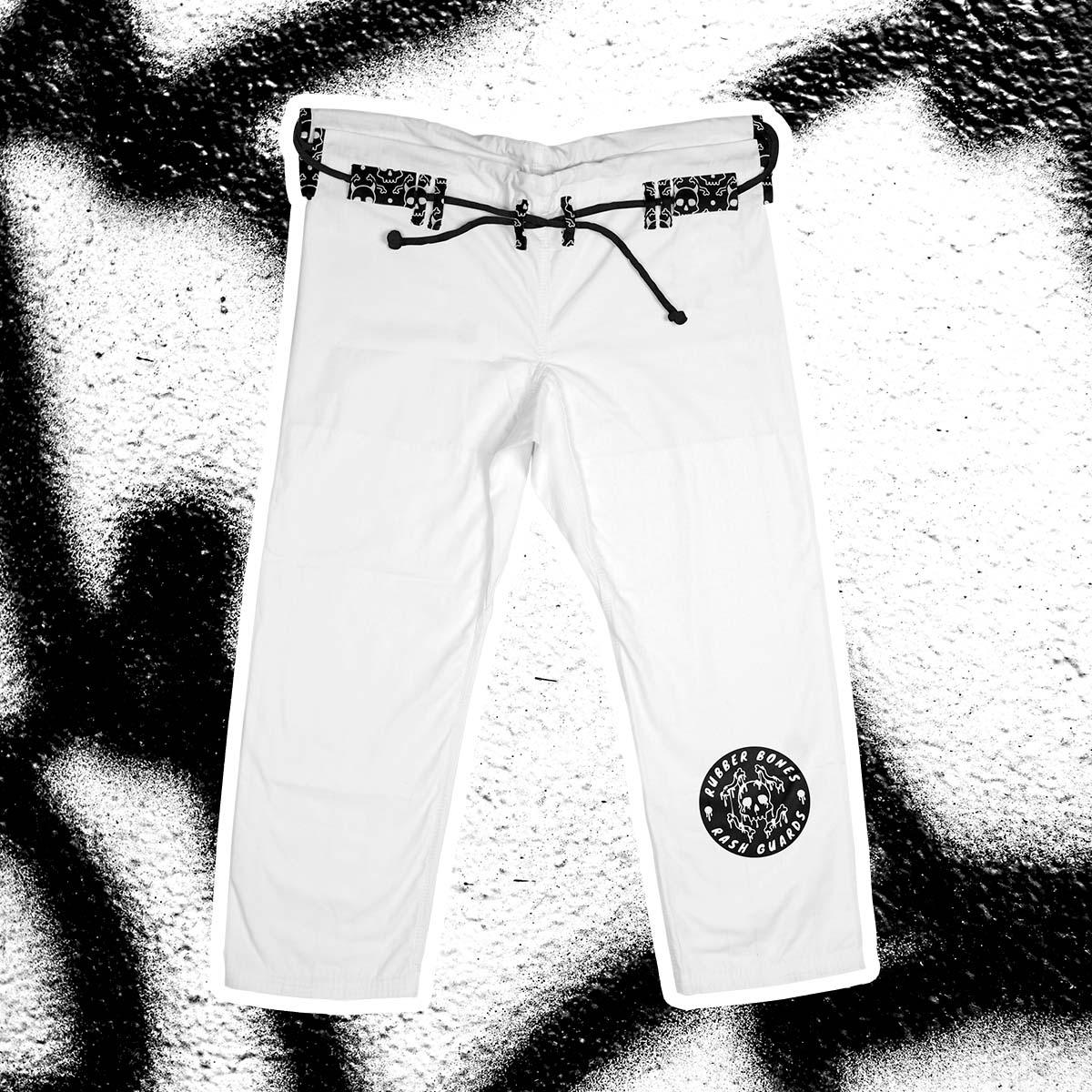 Mock-up of Inktober '21 Gi pants showcasing durable ripstop construction, front view.