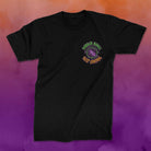 Mock-up of the Buggy Choke Repellent T-Shirt with vibrant graffiti-style artwork, front view.