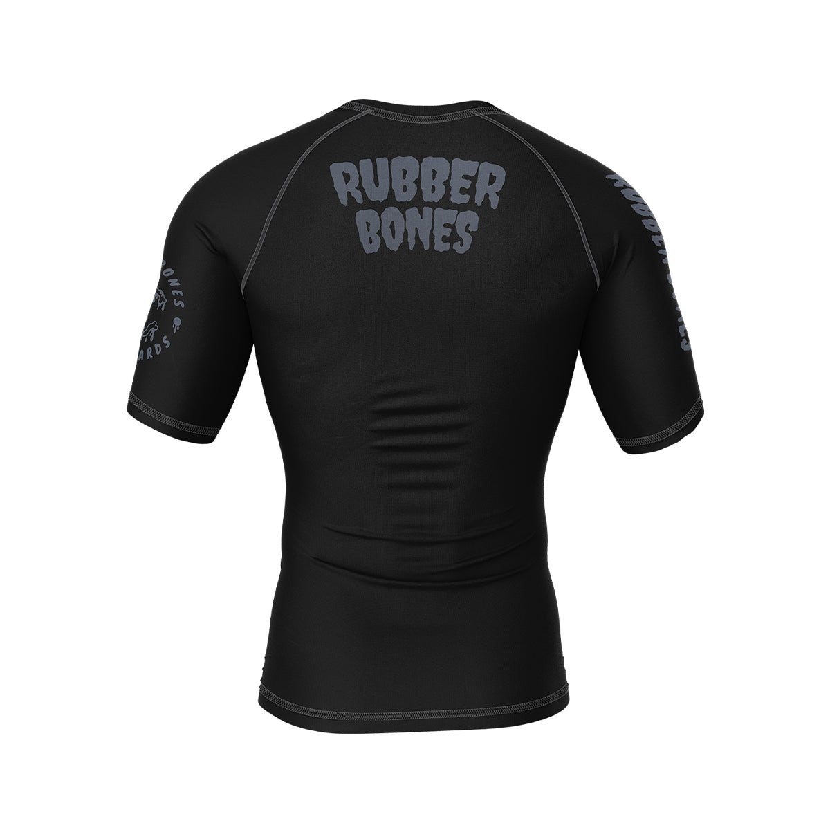 Mock-up of Pumpkin Pie Halloween Rash Guard showcasing bold Halloween-themed artwork, back view.