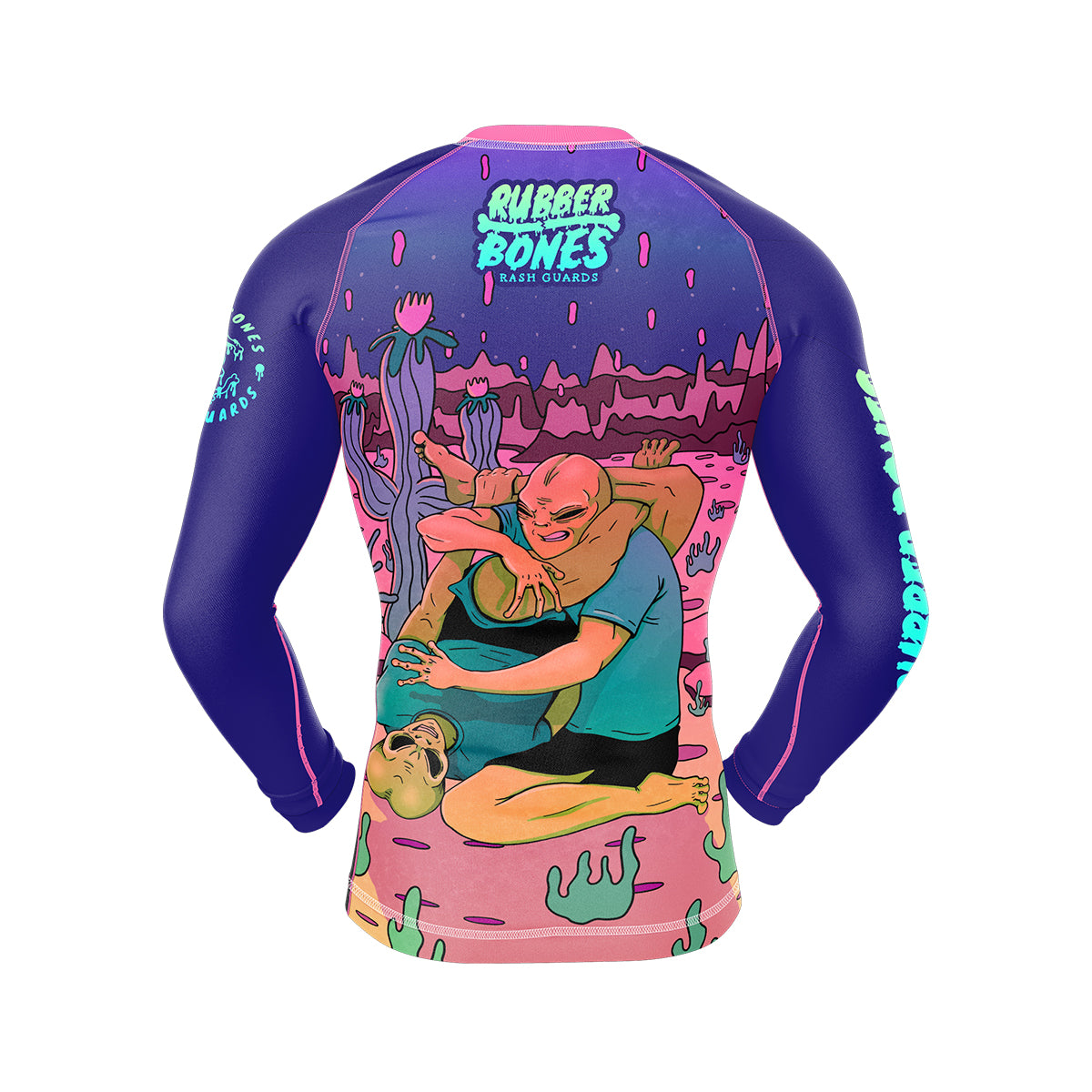 The long-sleeve version of the Invasion rash guard, featuring the same striking alien grappling scene with a more extended design across the back and arms.