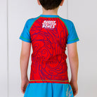 Kids Hannya BJJ Rash Guard, back view, showcasing a Japanese-inspired spiral pattern.