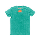 Green mineral washed t-shirt with Joe Tamponi X Rubber Bones graphic on back.