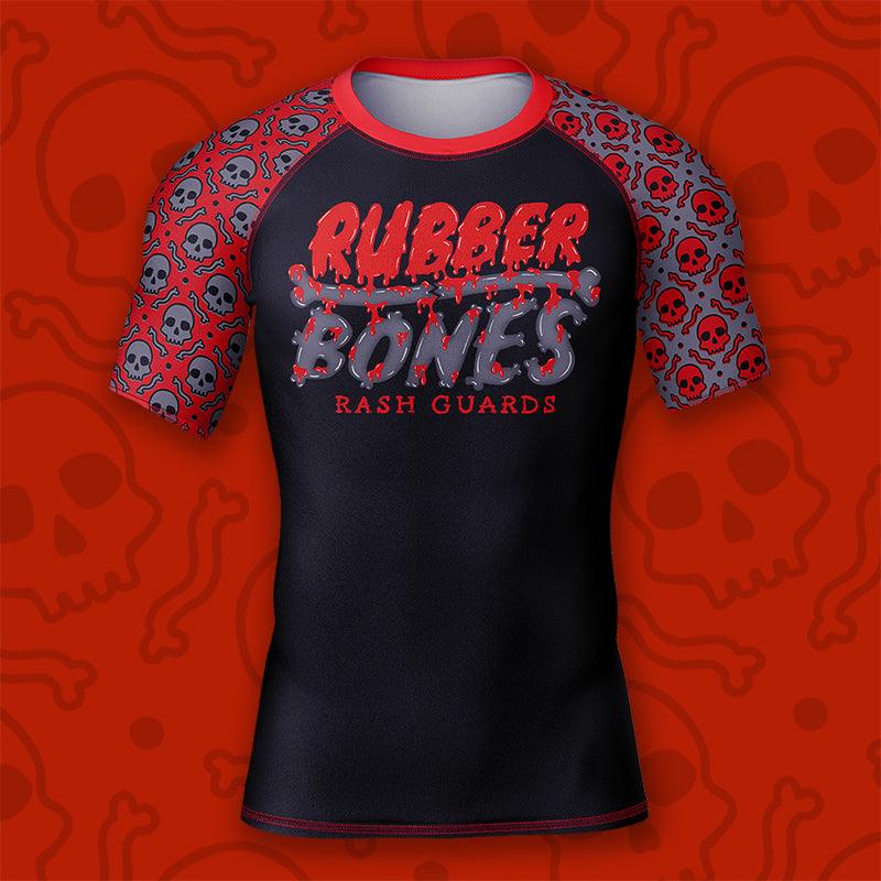 Mock-up of OG 2.0 Rash Guard featuring sleek black, red, and grey design, front view.