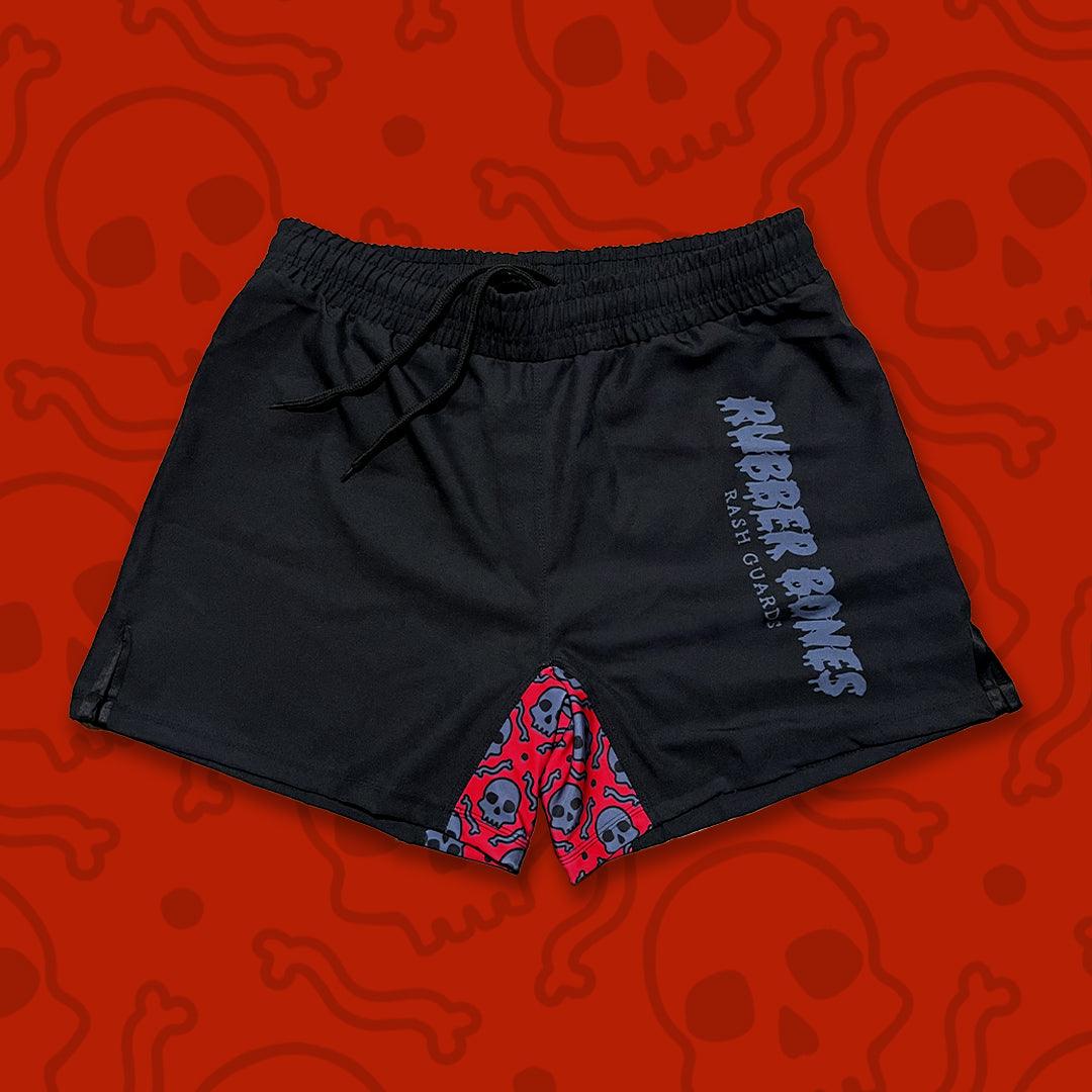 Mock-up of OG 2.0 No-Velcro Grappling Shorts featuring sleek black and red design for Brazilian Jiu Jitsu.