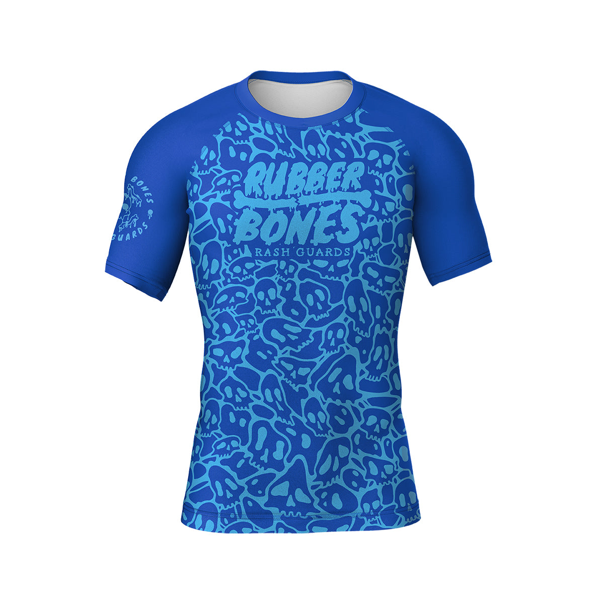 Mock-up of Ranked Rash Guard - Blue featuring monochromatic design, front view.