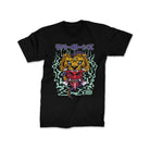 Black T-shirt with a bold Tora Oni design—a tiger-headed Hannya mask with fangs, a serpent, and eerie energy. Japanese text on top, Rubber Bones logo at the bottom.