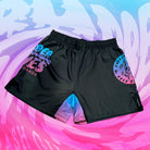 Mock-up of Kids Cotton Candy Shorts featuring a colorful design inspired by cotton candy, front view.