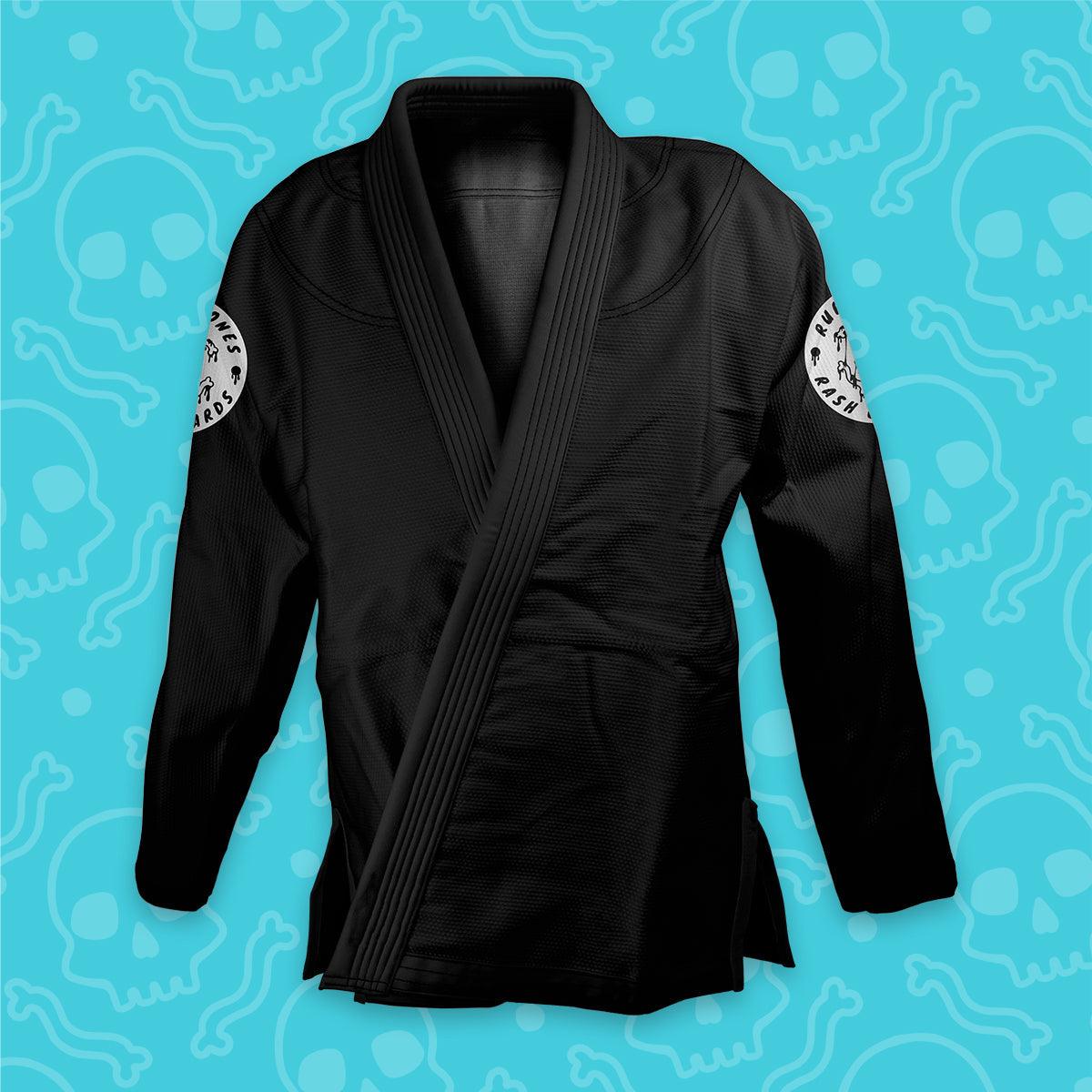 Mock-up of Kids Bare Bones Gi jacket, front view showcasing lightweight and durable design.