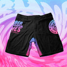 Mock-up of Cotton Candy Grappling Shorts featuring vibrant pastel-inspired design and velcro closure, front view.